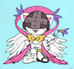 Rule 34 | angel, angewomon, cat, digimon, digimon adventure, gloves, highres, jewelry, mask, ring, tail, tailmon