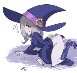 Rule 34 | 10s, 1girl, ass, bigdead, boots, female focus, hat, high heel boots, high heels, highres, little witch academia, panties, solo, sucy manbavaran, underwear, witch hat