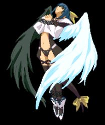 Rule 34 | 1girl, arc system works, asymmetrical wings, bdsm, bondage, bound, chain, dizzy (guilty gear), full body, guilty gear, lowres, pixel art, ribbon, solo, tail, tail ornament, tail ribbon, thighhighs, third-party edit, transparent background, wings