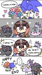 Rule 34 | ..., 1girl, 3boys, absurdres, armor, black fur, blaze the cat, blue fur, blush, bouquet, fang, flower, furry, furry female, furry male, gawain (sonic), heart, helm, helmet, highres, holding, holding bouquet, knuckles the echidna, lancelot (sonic), multiple boys, multiple girls, open mouth, percival (sonic), purple fur, red fur, shadow the hedgehog, simple background, sonic (series), sonic and the black knight, sonic the hedgehog, speech bubble, takodoridori, yaoi