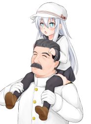 Rule 34 | + +, 10s, 1boy, 1girl, :o, ^ ^, age difference, black hair, black skirt, black thighhighs, blue eyes, blush, carrying, child, closed eyes, facial hair, flat cap, gloves, hammer and sickle, hat, hibiki (kancolle), highres, joseph stalin, kantai collection, loafers, mustache, open mouth, piggyback, real life, school uniform, shirt, shoes, short hair, shoulder carry, skirt, soviet flag, star (symbol), straddling, takaman (gaffe), thighhighs, verniy (kancolle), white hair, white shirt, zettai ryouiki