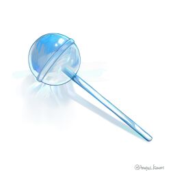 Rule 34 | ameyui komori, blue theme, candy, chupa chups, commentary, food, food focus, highres, invisible table, lollipop, no humans, original, reflection, shadow, simple background, snack, still life, sweets, twitter username, white background