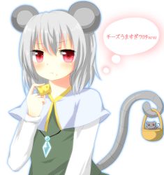 Rule 34 | 1girl, animal ears, cheese, eating, female focus, food, grey hair, mouse (animal), mouse ears, mouse tail, nazrin, red eyes, solo, tail, touhou, upper body, white background, yuria (kittyluv)