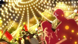 aketa_mikoto animated brown_hair building candy candy_cane christmas christmas_tree cup earrings faceless food gingerbread_man hat holding idolmaster idolmaster_shiny_colors jewelry lollipop mp40_(girls&#039;_frontline) mug multicolored_hair official_art red_eyes red_hair scarf smile snowman spoon table tagme video