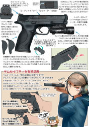 Rule 34 | 2girls, airsoft review illustrated, animal ears, black hair, breasts, brown eyes, chibi, diagram, didloaded, ear protection, earmuffs, flashlight, gun, handgun, hat, information sheet, iron sights, japanese text, multiple girls, original, pistol, s&amp;w m&amp;p, s&amp;w m&amp;p9, sidearm, smith &amp; wesson, tactical light, text focus, translation request, weapon, weapon focus, weapon profile