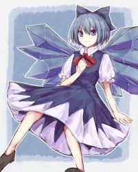 Rule 34 | 1girl, blue bow, blue eyes, blue hair, bow, cirno, closed mouth, eyebrows, hair bow, highres, ice, ice wings, looking at viewer, short hair, smile, solo, touhou, wings, yonaga san