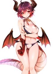 Rule 34 | 1girl, absurdres, ahoge, arm under breasts, bare shoulders, bikini, black bow, blush, bow, bow bikini, breasts, cleft of venus, closed mouth, collar, collarbone, detached collar, dragon girl, dragon horns, dragon tail, dragon wings, frilled collar, frills, gluteal fold, granblue fantasy, grea (shingeki no bahamut), hair between eyes, halterneck, halterneck, harigane shinshi, highres, horns, large breasts, looking at viewer, navel, nipples, pointy ears, pussy, red eyes, see-through, shingeki no bahamut, short hair, side-tie bikini bottom, simple background, solo, standing, swimsuit, tail, uncensored, white background, wings