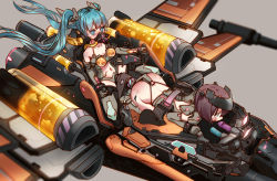 Rule 34 | 2girls, all fours, aqua hair, ass, blue eyes, brown hair, dildo, gagged, hatsune miku, multiple girls, navel, needle, restrained, sex machine, sex toy, spacecraft, star wars, stationary restraints, stomach, twintails, vocaloid, x-wing, ying yi
