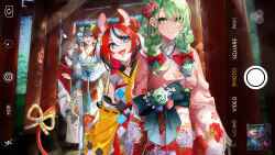 Rule 34 | 4girls, absurdres, animal ears, black hair, braid, brown hair, ceres fauna, ceres fauna (new year), closed mouth, commentary, english commentary, floral print, floral print kimono, from behind, furisode, green hair, hakos baelz, hakos baelz (new year), highres, holocouncil, hololive, hololive english, japanese clothes, kimono, low twin braids, mouse ears, mouse girl, mouse tail, moyomo, multicolored hair, multiple girls, multiple torii, nanashi mumei, nanashi mumei (new year), official alternate hair length, official alternate hairstyle, open mouth, ouro kronii, ouro kronii (new year), red hair, ribbon, sharp teeth, smile, streaked hair, tail, tail ornament, tail ribbon, teeth, torii, twin braids, user interface, viewfinder, virtual youtuber, white hair, white kimono