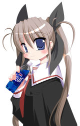 Rule 34 | 1girl, female focus, khmix, looking at viewer, pepsi, school uniform, simple background, solo, tagme, upper body, white background