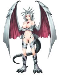 Rule 34 | 1girl, animal ears, animal hands, breast hold, breasts, chest jewel, claws, collarbone, crossed arms, dragon (monster girl encyclopedia), dragon claws, dragon ears, dragon feet, dragon girl, dragon horns, dragon tail, dragon wings, female focus, full body, gem, gluteal fold, hair ornament, highres, horns, large breasts, legs, long hair, looking at viewer, maritan (pixelmaritan), medium breasts, monster girl, monster girl encyclopedia, navel, neck, nipples, nude, original, pussy, red eyes, silver hair, silver wings, smile, solo, standing, stomach, tachi-e, tail, transparent background, uncensored, very long hair, wings