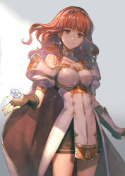 Rule 34 | 1girl, armor, bare shoulders, black skirt, blue flower, blunt bangs, breasts, buttons, cape, celica (fire emblem), cowboy shot, detached collar, diadem, dress, earrings, fingerless gloves, fire emblem, fire emblem echoes: shadows of valentia, flower, fujikawa arika, gloves, gold trim, highres, jewelry, long hair, looking at viewer, medium breasts, miniskirt, nintendo, puffy short sleeves, puffy sleeves, red armor, red cape, red eyes, shadow, short dress, short sleeves, simple background, skirt, smile, solo, strapless, strapless dress, thighs, two-tone cape, underskirt, white armor, white cape, white dress, wrist guards