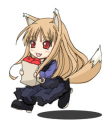 Rule 34 | 00s, animal ears, apple, chibi, food, fruit, garyou, holo, lowres, solo, spice and wolf, tail, wolf ears, wolf tail