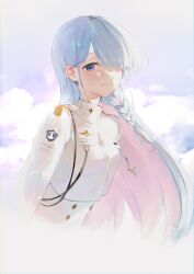 Rule 34 | 1girl, absurdres, alternate hairstyle, arona (blue archive), asymmetrical bangs, blue archive, blue eyes, braid, cloud, cloudy sky, highres, kapo, long hair, looking at viewer, sky, smile, solo