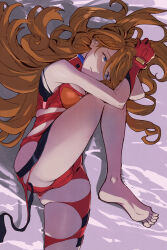 Rule 34 | 1girl, absurdly long hair, absurdres, alternate hair length, alternate hairstyle, ass, blue eyes, bodysuit, breasts, breasts squeezed together, brown hair, cameltoe, embarrassed, evangelion: 3.0+1.0 thrice upon a time, fetal position, hair between eyes, hair down, highres, huge ass, leg up, legs apart, long hair, lying, medium breasts, neon genesis evangelion, pilot suit, plugsuit, rebuild of evangelion, red bodysuit, sad, shiny clothes, skindentation, solo, souryuu asuka langley, torn bodysuit, torn clothes, very long hair, wide hips, yagisawa teru