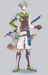 Rule 34 | 1boy, aqua eyes, armor, boots, gloves, green hair, highres, male focus, nishihara isao, short hair, smile, solo, weapon
