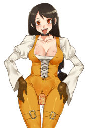 Rule 34 | 00s, 1girl, :d, ahegao, black hair, blush, bodysuit, breasts, brown eyes, brown gloves, buckle, cameltoe, choker, cleavage, collarbone, corset, covered erect nipples, cowboy shot, cross-laced clothes, curvy, dildo, final fantasy, final fantasy ix, garnet til alexandros xvii, gloves, hands on own hips, hip focus, juliet sleeves, large breasts, latex, long hair, long sleeves, looking at viewer, low-tied long hair, mizuryu kei, naughty face, object insertion, open mouth, puffy long sleeves, puffy sleeves, pussy juice, saliva, sex toy, shirt, simple background, skin tight, smile, solo, standing, swept bangs, thigh gap, thigh strap, through clothes, tongue, tongue out, unitard, vaginal, vaginal object insertion, very long hair, vibrator, white background, wide hips, wide sleeves