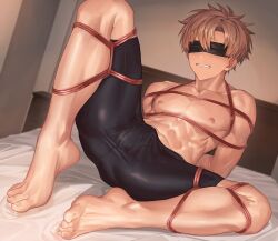 Rule 34 | 1boy, bdsm, bed, bed sheet, blindfold, bondage, bound, male focus, nayoshi (r-744), shibari, topless