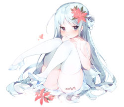 Rule 34 | 1girl, ahoge, bare shoulders, blue eyes, blue hair, blush, closed mouth, commission, female focus, finger to mouth, flower, full body, hair flower, hair ornament, heart, high heels, highres, knees up, korean text, light blue hair, long hair, looking at viewer, looking to the side, no bra, original, panties, parted bangs, sen light, simple background, sitting, solo, thighhighs, thighs, underwear, very long hair, white background, white panties