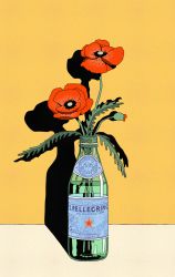 Rule 34 | artist name, bottle, choo, flower, highres, in bottle, in container, leaf, no humans, original, partially immersed, plant, red flower, s.pellegrino, shadow
