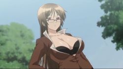 Rule 34 | 1girl, animated, animated gif, bouncing breasts, breasts, brown hair, glasses, kiriya hakushakuke no roku shimai