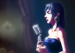 Rule 34 | 1girl, arc the lad, arc the lad ii, bad id, bad pixiv id, cojibou, earrings, jewelry, microphone, microphone stand, music, shante (arc the lad), singing, solo