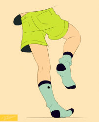 Rule 34 | 1boy, artist name, flat color, head out of frame, male focus, no shoes, noeyebrow (mauve), original, shorts, simple background, socks, solo