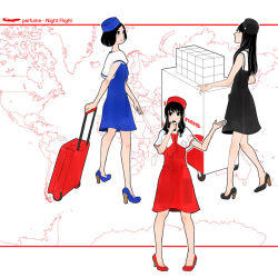 Rule 34 | 3girls, a~chan, black eyes, black hair, flight attendant, kashiyuka, long hair, multiple girls, nocchi (perfume), oyuyamio, perfume (band), short hair, travel attendant, uniform