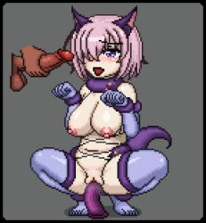 Rule 34 | 1boy, 1girl, animated, breasts, completely nude, cum, cum on body, cum on breasts, cum on upper body, dark-skinned male, dark skin, dildo, erowolf, facial, fate/grand order, fate (series), mash kyrielight, nude, pixel art, sex toy, tagme, tail
