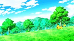 Rule 34 | animated, animated gif, blue sky, creatures (company), epic, forest, game freak, gen 1 pokemon, gen 4 pokemon, grass, lowres, lucario, nature, nintendo, no humans, pikachu, pokemon, pokemon (anime), pokemon (creature), sky, tree