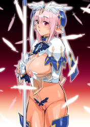 Rule 34 | 1girl, bad id, bad pixiv id, borrowed character, bottomless, breastless clothes, breasts, destiny (ishida), elbow gloves, elf, gloves, highres, large breasts, mama (mama hiro), nippleless clothes, nipples, original, pink eyes, pink hair, pointy ears, pussy, revealing clothes, solo, thighhighs, uncensored, wedgie