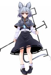 Rule 34 | 1girl, animal ears, capelet, dowsing rod, gem, grey hair, highres, jewelry, long sleeves, looking at viewer, mouse ears, mouse tail, nazrin, necklace, pendant, red eyes, rihito (usazukin), shirt, skirt, skirt set, smile, solo, tail, touhou, vest