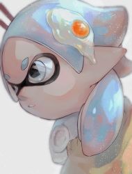Rule 34 | 1girl, blue eyes, egg (food), egg hair ornament, female focus, food, food-themed hair ornament, fried egg, hair ornament, highres, inkling player character, nintendo, parted lips, pointy ears, shinagire, simple background, solo, splatoon (series), tentacle hair, white background