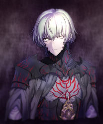 Rule 34 | 1boy, alternate costume, alternate eye color, armor, black background, byleth (fire emblem), byleth (male) (fire emblem), crossover, fate (series), fire emblem, fire emblem: three houses, green hair, highres, looking at viewer, male focus, nintendo, none (kameko227), portrait, solo, yellow eyes