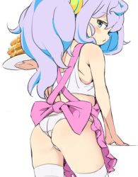 Rule 34 | 10s, 1boy, apron, ass, bad id, bad twitter id, blue eyes, blue hair, blush, food, from behind, hacka doll, hacka doll 3, inactive account, long hair, looking back, male focus, matching hair/eyes, mirakichi, pancake, panties, plate, ponytail, solo, thighhighs, trap, underwear, underwear only, very long hair, vest, white panties, white thighhighs