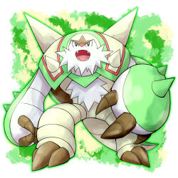 absurdres black_eyes chesnaught claws creatures_(company) full_body furry game_freak gen_6_pokemon highres konknock looking_up nintendo open_mouth pokemon pokemon_(creature) shell solo spikes