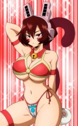 Rule 34 | 1girl, animal ears, animal hands, arm behind head, bell, bikini, boku no hero academia, breasts, brown eyes, brown hair, cat ears, cat tail, cleavage, fake tail, gloves, half-closed eyes, highres, large breasts, looking at viewer, mandalay (boku no hero academia), navel, paw gloves, short hair, solo, stomach, swimsuit, tail, thigh strap, thighs, white gloves, yamamoto doujin