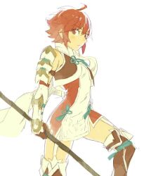 Rule 34 | 1girl, aisutabetao, armor, fire emblem, fire emblem fates, hinoka (fire emblem), holding, holding polearm, holding weapon, japanese armor, japanese clothes, looking at viewer, naginata, nintendo, polearm, red eyes, red hair, solo, weapon