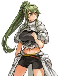 Rule 34 | 1girl, bike shorts, breasts, female focus, green hair, high ponytail, large breasts, long hair, original, ponytail, sachito, sidelocks, simple background, solo, sumi-chan (sachito), very long hair, white background, yellow eyes