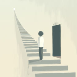 Rule 34 | 1boy, avogado6, black hair, black pants, different shadow, door, from behind, long sleeves, male focus, noose, original, pants, shirt, solo, stairs, standing, suicide, symbolism, white shirt