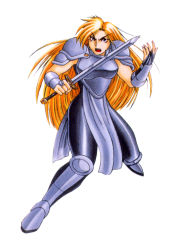 Rule 34 | 1990s (style), 1girl, armor, blonde hair, france, game, janne d&#039;arc, knight, neo geo, official art, retro artstyle, snk, solo, sword, weapon, world heroes