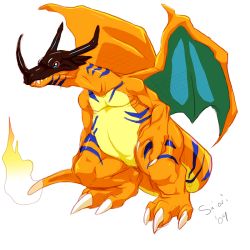 Rule 34 | 00s, 2009, charizard, claws, creatures (company), crossover, dated, digimon, digimon (creature), fangs, fire, flame-tipped tail, fusion, game freak, gen 1 pokemon, greymon, horns, nintendo, no humans, pokemon, pokemon (creature), wings