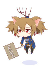 Rule 34 | 10s, 1girl, animal ears, black thighhighs, blush, blush stickers, brown hair, cat ears, cat tail, chibi, full body, kaleido yuki, light brown hair, red eyes, short twintails, sign, silica, simple background, size difference, sword art online, tail, thighhighs, twintails, white background