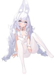 Rule 34 | + +, 1girl, animal ears, azur lane, blue eyes, blush, braid, breasts, cameltoe, closed mouth, fake animal ears, hair between eyes, highres, le malin (azur lane), le malin (listless lapin) (azur lane), leotard, long hair, looking at viewer, mokew, no shoes, official alternate costume, pantyhose, rabbit ears, simple background, small breasts, solo, spread legs, twin braids, very long hair, white background, white hair, white leotard, white pantyhose, wrist cuffs