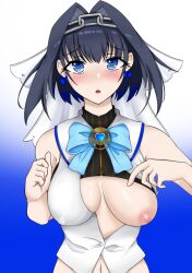 Rule 34 | 1girl, blue eyes, blush, breasts, highres, hololive, hololive english, ouro kronii, ouro kronii (1st costume), short hair, virtual youtuber