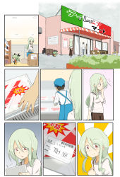 Rule 34 | anchovy (girls und panzer), anzai romi, comic, commentary request, girls und panzer, green hair, hair ribbon, highres, italian flag, jinguu (4839ms), long hair, mother and daughter, red eyes, ribbon, silent comic, stuffed animal, stuffed toy, supermarket