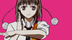 Rule 34 | 1girl, dr765, joshi kousei, parody, pink background, shameimaru aya, short hair, simple background, solo, touhou