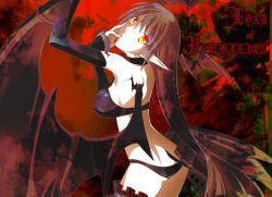 Rule 34 | 1girl, ass, back, bare shoulders, breasts, demon girl, elbow gloves, female focus, gloves, glowing, glowing eyes, highres, large breasts, long hair, looking back, lord of vermilion, orange eyes, pointy ears, red hair, single wing, solo, demon girl, succubus (lord of vermilion), tail, wings