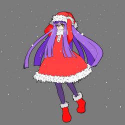 Rule 34 | 1girl, beatrice (wild arms), breasts, christmas, commentary request, dress, highres, long hair, pantyhose, purple hair, sam42, simple background, solo, wild arms, wild arms 3, winter clothes
