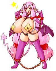 Rule 34 | 1girl, ayazumi flutter, black panties, blush, breastless clothes, breasts, breasts out, chain, collar, demon girl, demon tail, demon wings, earrings, elbow gloves, female focus, full body, gigantic breasts, gloves, horns, jewelry, long hair, long twintails, nipple piercing, open mouth, original, panties, pasties, piercing, pink hair, pointy ears, purple gloves, purple thighhighs, red eyes, simple background, sketch, solo, standing, tail, thighhighs, twintails, underwear, very long hair, white background, wings
